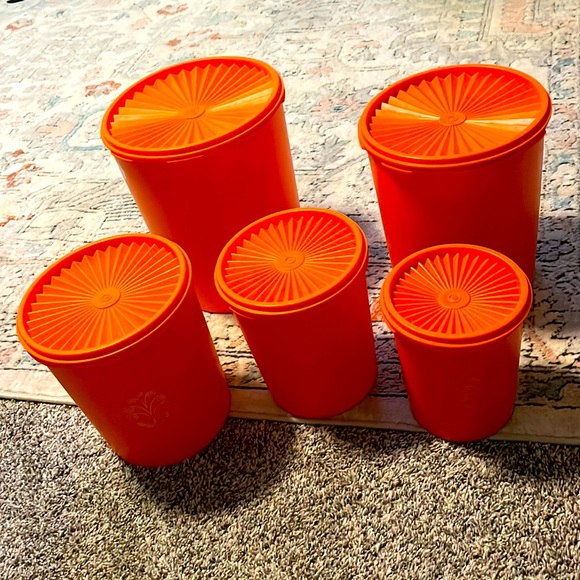 Vintage Set of 5 Plastic Tupperware Canisters with Lids - Picture 1 of 6